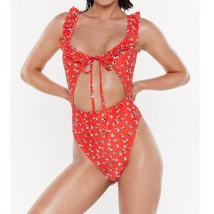 Nasty Gal NWT red print cut out one piece